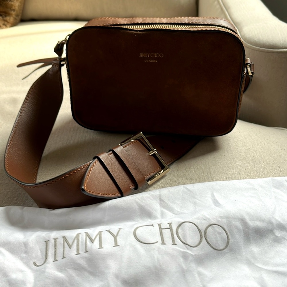 Jimmy Choo Chocolate Brown Suede and leather crossbody.